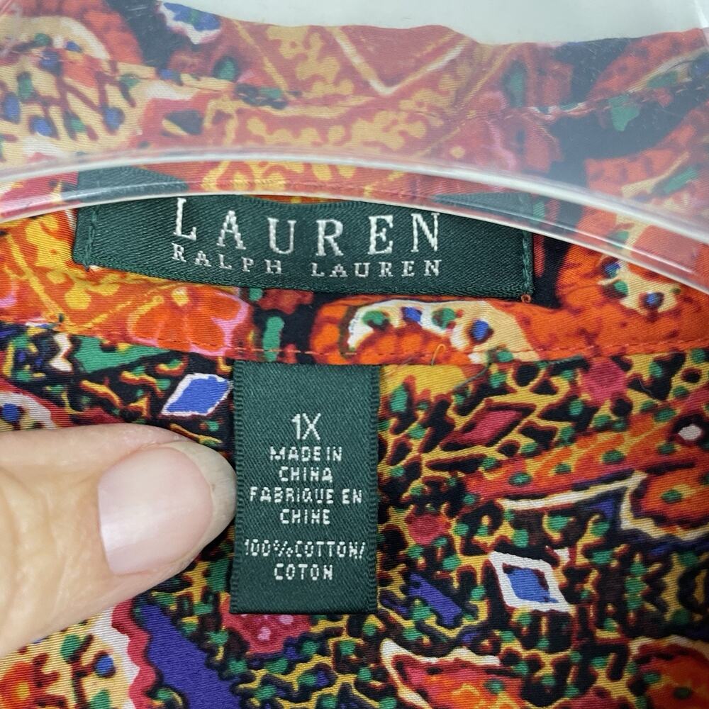 Lauren Ralph Lauren Blouse Top Women's 1X Orange Paisley Button Up Career Casual - Picture 3 of 8